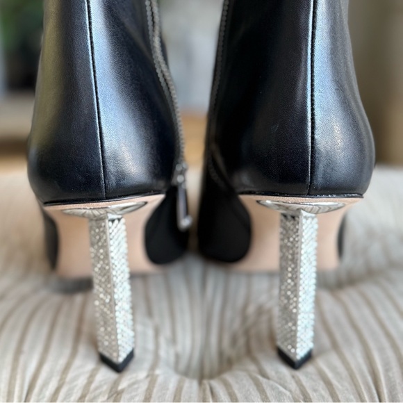 Elegant Black Heels with Rhinestone Accents leather boot - Picture 1 of 11